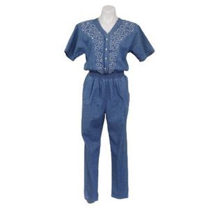 Vintage 1980s Bridge Sports Wear Co embroidered Denim Jumpsuit, M